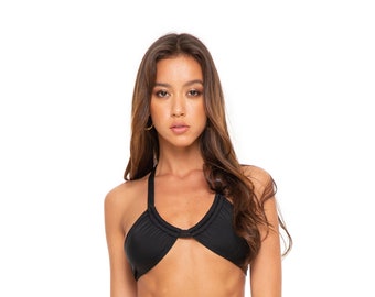 Zaphora Black Halter tie front bikini top|Halter Triangle top|Halter Bandeau | strappy Bikini top|Sexy|summer|gift for her