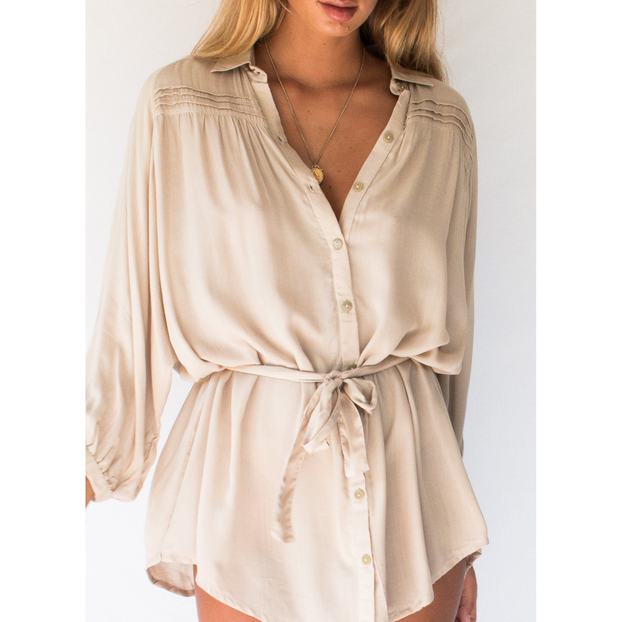 LYRA Womens Sexy Shirt Dress| WHITE| Luxury Blouse| Belted
