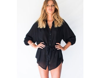 Combinaison LYRA Womens Black Button up| Safari Style romper| Style militaire| Combinaison de jeu| Ceinture| |casual| Cadeau pour elle| Col en V