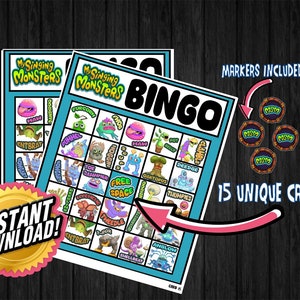 Mein singende Monster Thema Bingo Spiel; Gesellschaftsspiel; Handyspiel; Silber; Geburtstagsaktivität; Digitales Bingo; 15 Digitale Karten