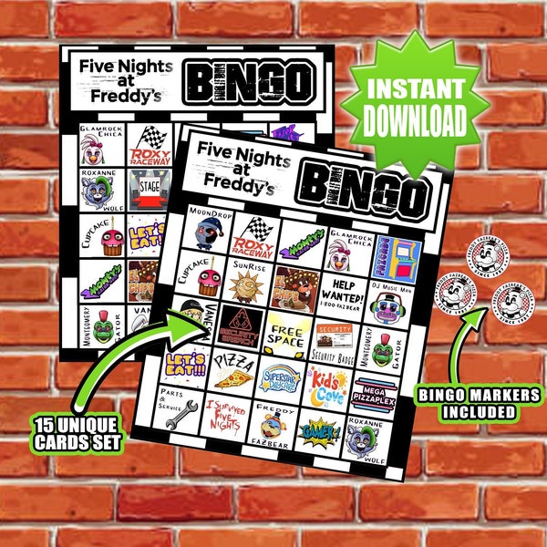 FNAF theme Bingo Game; Party Game; Five Nights at Freddy's; Birthday Activity; Security Breach; Fazbear Bingo; 15 Digital Cards
