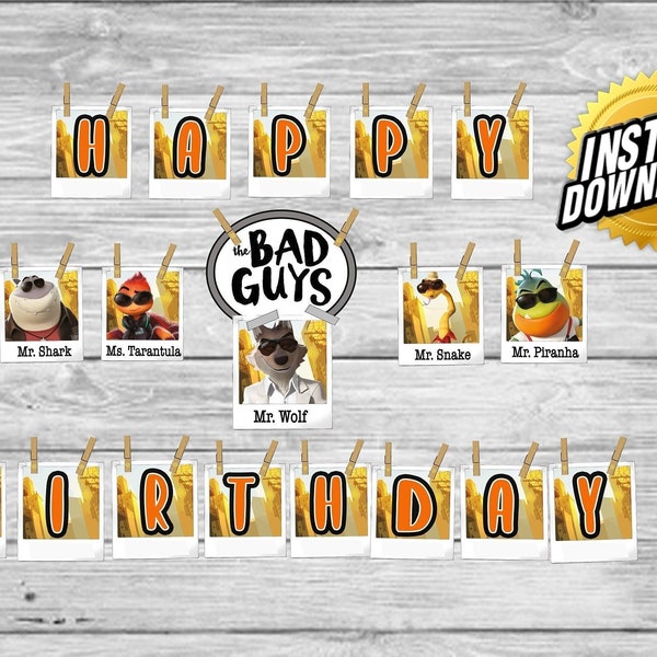 The Bad Guys Happy Birthday Banner; The Bad Guys Printable Birthday; DIY Birthday Banner; Instant Download Decor