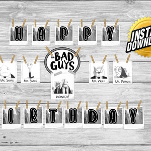 The Bad Guys Happy Birthday Banner; The Bad Guys Printable Birthday; DIY Birthday Banner; Instant Download Decor; Book Inspired