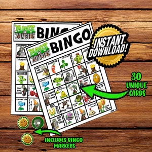Plants vs Zombie-thema bingospel; Zombie-verjaardagsfeestspel; Verjaardagsactiviteit; Planten versus zombies Digitale bingo; 30 digitale kaarten