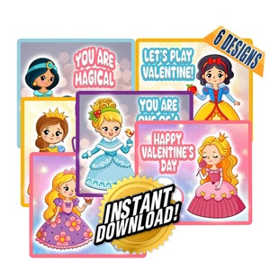 Princess Valentine; Valentine&#39;s Day; Valentines; Girl Valentine; Queen Valentine; Class Party Valentine; Fairytale; Digital; Printable