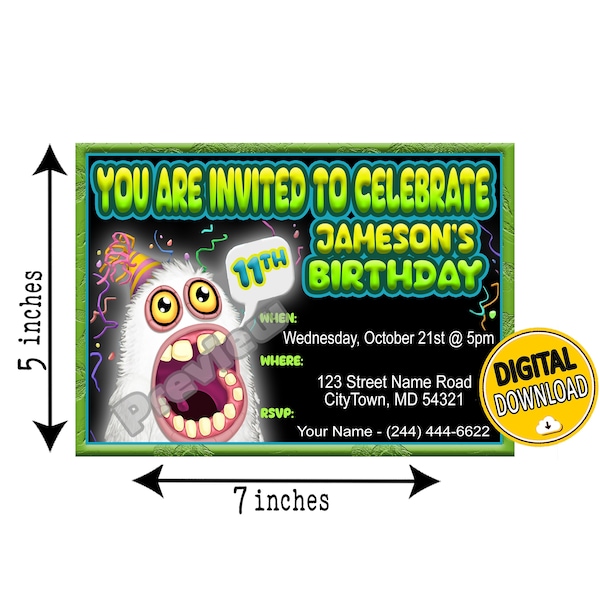 My Singing Monsters Invitations; Birthday; Personalized Invitations; Printable invites; Mammott; MSM, Digital Invitation