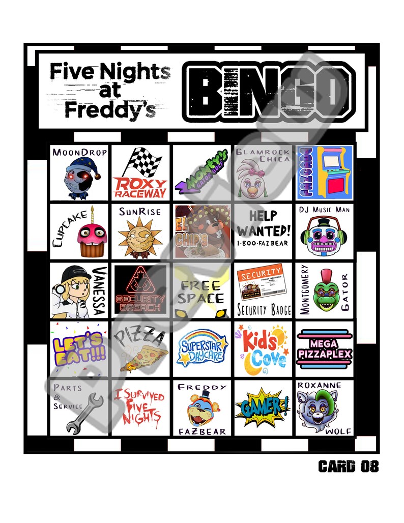 Fnaf theme bingo game party game five nights at etsy norway
