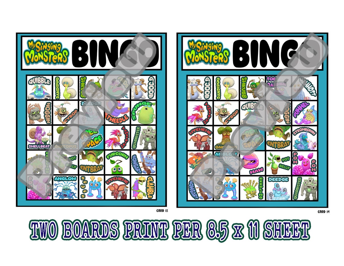 My Singing Monsters Theme Bingo Game; Party Game; Mobile Game; MSM ...