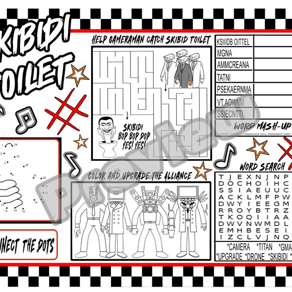 Skibidi Toilet Game Sheet; Activity; Birthday Game; Titan Speakerman Theme; Printable Goodie Bag Fun; Party Placemat; Digital