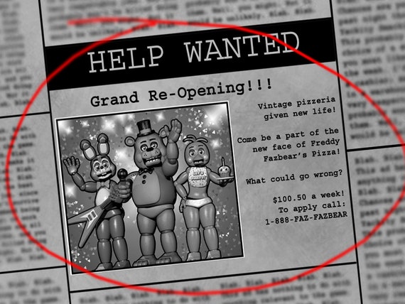 Five Nights At Freddy's - FNAF - Gaming Poster (Help Wanted) (Size