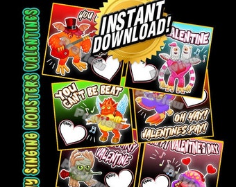 My Singing Monsters theme; MSM Valentines; Valentine's Day; Class Party; DIY Valentine; Digital Valentine Card; Printable