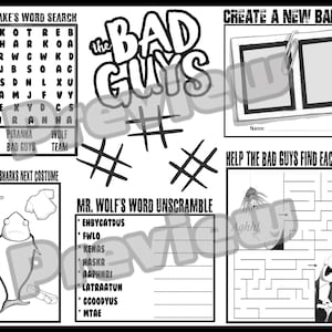 The Bad Guys Party Game Sheet; Birthday Game; Printable Goodie Bag Fun; Bad Guys Books; Party Placemat; Digital