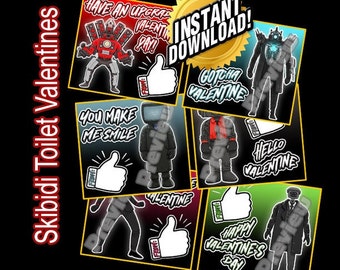 May include: A collection of digital Valentine's Day cards featuring cartoon characters. Each card has a unique design with phrases like "Have an Upgrade Valentine's Day!" and "Gotcha Valentine." The cards are set against a black background.