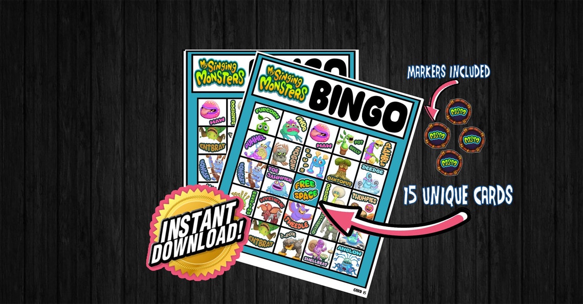 My Singing Monsters Theme Bingo Game; Party Game; Mobile Game; MSM ...