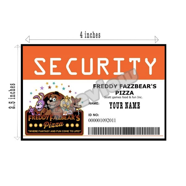 FNAF Security Badge; Personalized Badge; Security Breach; Freddy Fazbear Pizza; Night Guard, Five Nights at Freddy Necklace; Costume