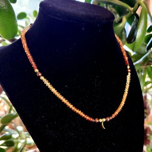 Micro Faceted Hessonite Garnet Brown Pearl Gold Fill Cresent Necklace