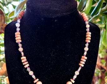 Rhodochrosiet rozenkwarts amethist en spinel kralenketting