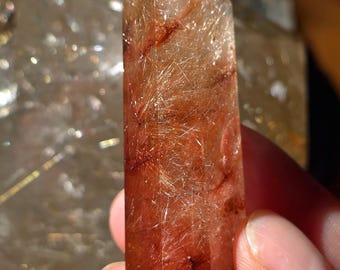 Red and Golden Rutilated Quartz Towers Point Obelisk Self Standing