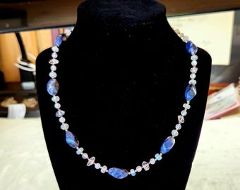 Sodaliet maansteen ketting met herkimer en granaat