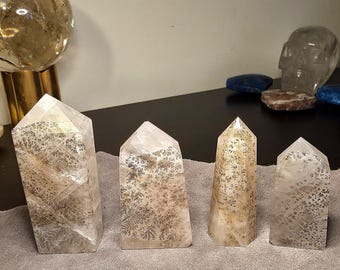 Bergkristal met dendrieten Crystal Point Tower Obelisk Zelfstaande dendritische boomachtige insluitsels