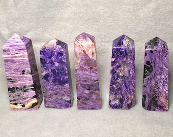 Pretty Purple and Pink Charoite Towers from Siberia - Third Eye Emotional Healing
