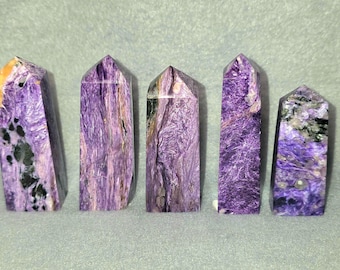 Pretty Purple and Pink Charoite Towers from Siberia - Third Eye Emotional Healing