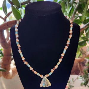 Larimar Moonstone and Brown Pearl Necklace with Paua Shell Pendant
