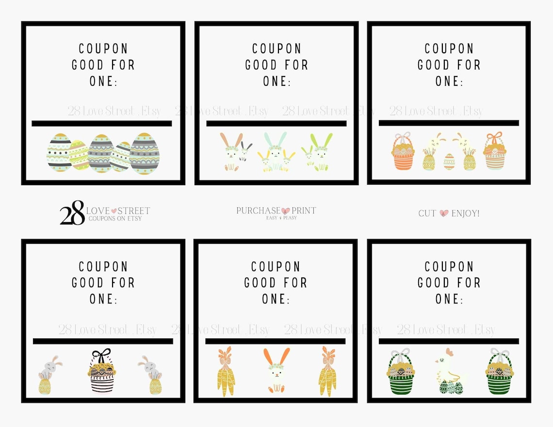 EASTER Spring Egg Bunny Coupons Instant Digital Download Etsy