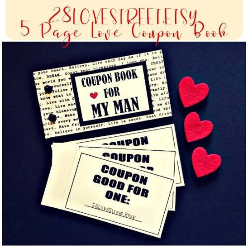 5 Page LOVE Coupon Book For Husband Boyfriend Anniversary Etsy