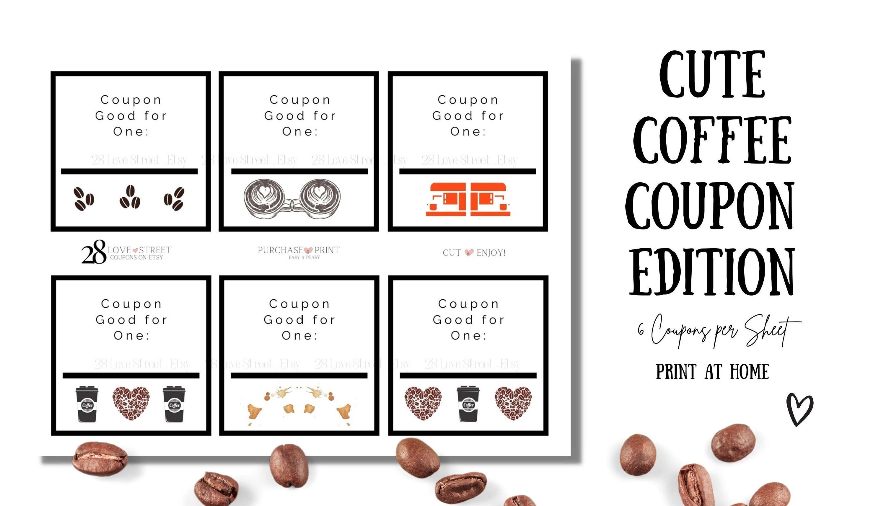 COFFEE Cute Cafe Coupons Instant Digital Download Printout for | Etsy