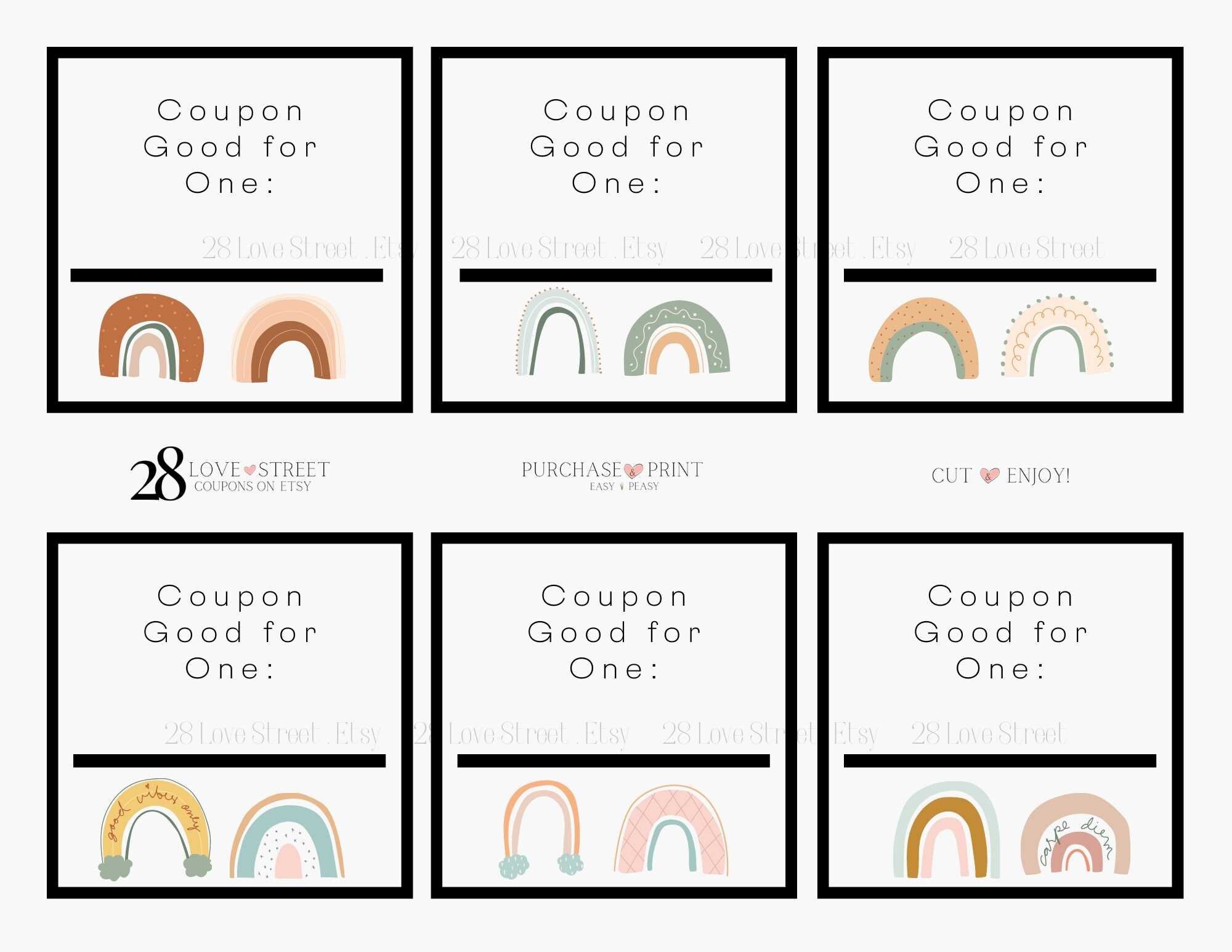 RAINBOW Coupons Modern Boho Instant Digital Download Printout Etsy