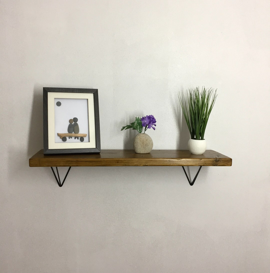 Rustic Chunky Solid Wood Shelf With Hairpin Brackets,handmade Shelf 22
