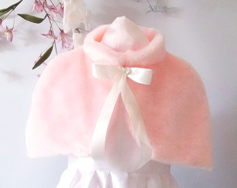 Light pink kids faux fur cape for wedding, party,birthday,Girl Faux Fur Cape, Flower Girl Cape, First Communion , Costume Girl