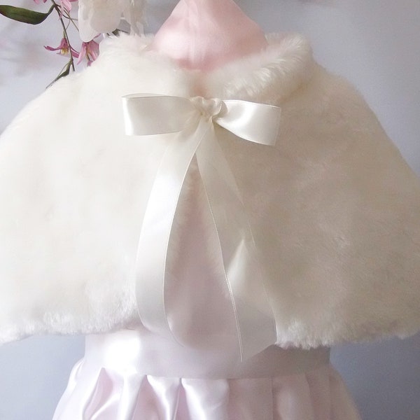 White color kids faux fur cape for wedding, party,birthday,Girl Faux Fur Cape, Flower Girl Cape, First Communion , Costume Girl