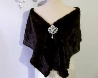 Wedding cape brown artificial mink, Faux mink fur shawl,Bridal cape ,Faux Fur Cape