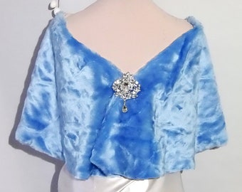 Cape bridal light blue faux fur  - ONE SIZE, Faux  fur shawl,Bridal cape ,Faux Fur Cape