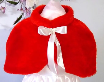 Red kids faux fur cape for wedding, party,birthday,Girl Faux Fur Cape, Flower Girl Cape, First Communion , Costume Girl