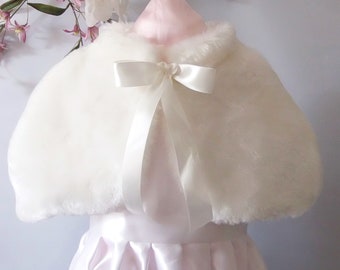 White color kids faux fur cape for wedding, party,birthday,Girl Faux Fur Cape, Flower Girl Cape, First Communion , Costume Girl