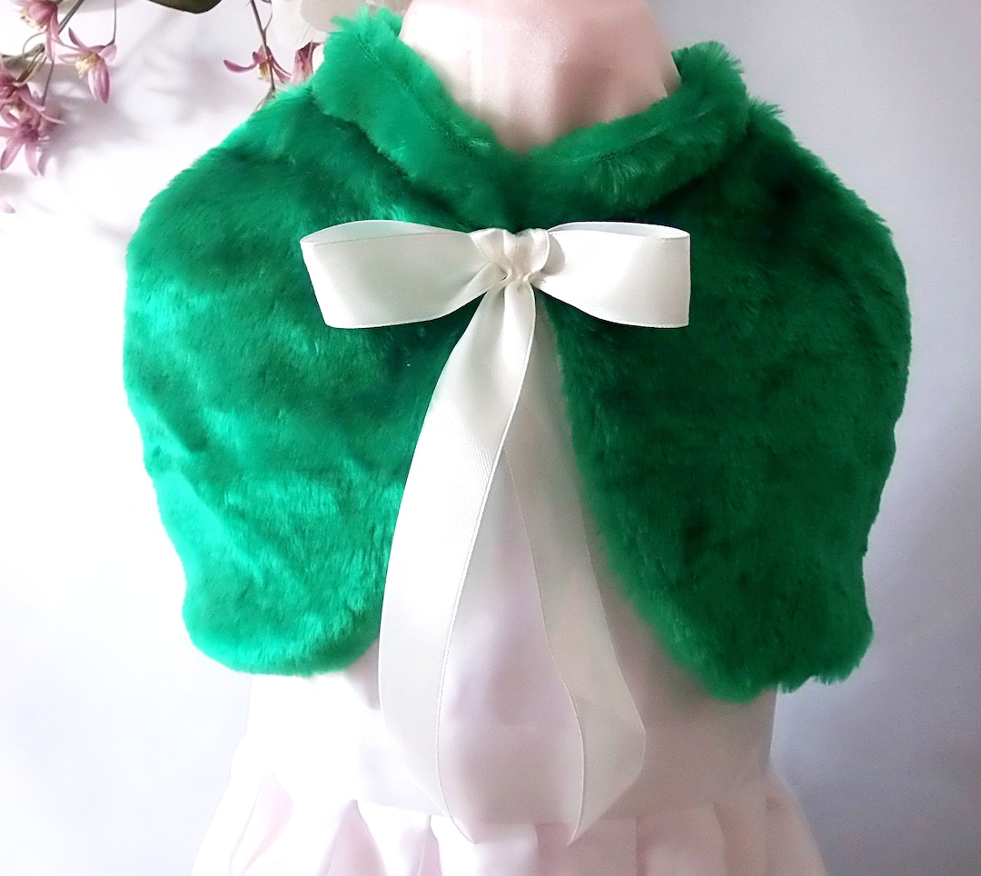 Green Kids Faux Fur Cape for Wedding, Party,birthday,girl Faux Fur Cape