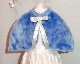 Light blue kids faux fur cape for wedding, party,birthday,Girl Faux Fur Cape, Flower Girl Cape, First Communion , Costume Girl