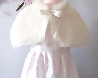 White kids faux fur cape for wedding, party,birthday,Girl Faux Fur Cape, Flower Girl Cape, First Communion , Costume Girl