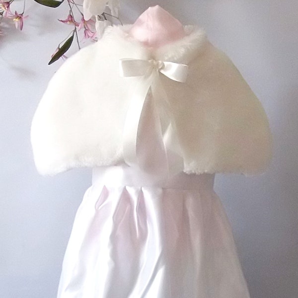 White kids faux fur cape for wedding, party,birthday,Girl Faux Fur Cape, Flower Girl Cape, First Communion , Costume Girl