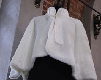 Faux Fur Capelet Bride's Cape one size, Winter Wedding Coat,  Ivory faux fur ,artificial fur