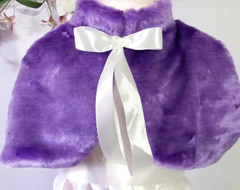 Purple kids faux fur cape for wedding, party,birthday,Girl Faux Fur Cape, Flower Girl Cape, First Communion , Costume Girl