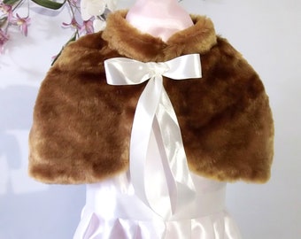 Brown kids faux fur cape for wedding, party,birthday,Girl Faux Fur Cape, Flower Girl Cape, First Communion , Costume Girl