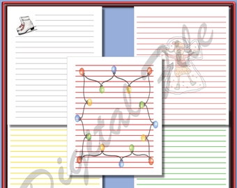 Christmas Notepad Sheet Printable - 5 designs - Lights - Snow Angel - Skates - Tree - Elf