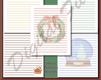 Christmas Notepad Sheet Printable - 5 designs - Wreath - Snow Globe - Mistletoe - Gingerbread House - Bells