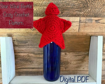 Patrón de crochet para funda de botella de vino con forma de estrella
