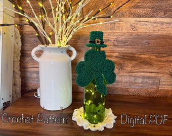 Patrón de crochet para funda de botella de vino del Día de San Patricio: descarga instantánea en PDF