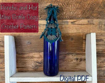 Patrón de crochet para poncho y sombrero para botella de vino